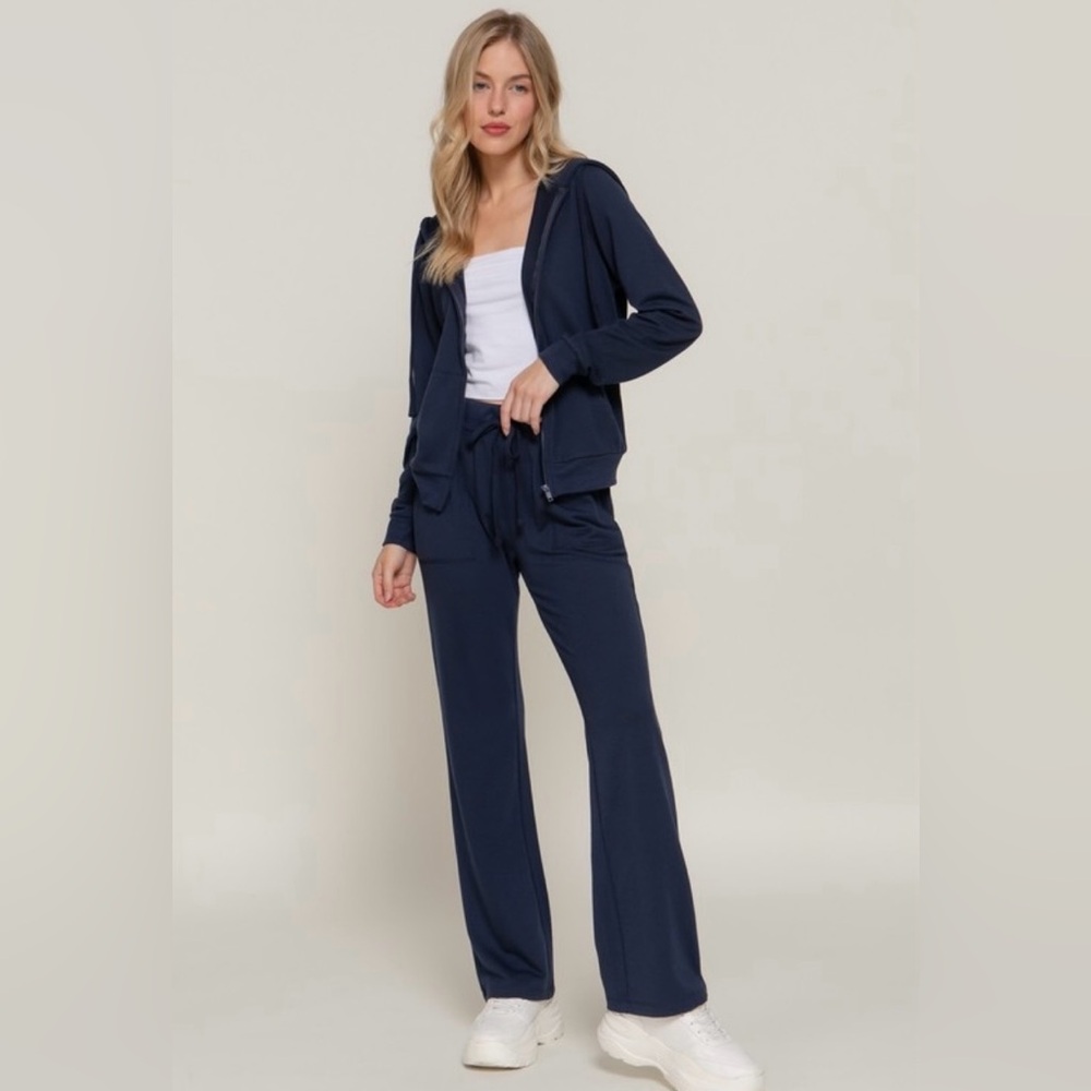 Active Basic Navy Long Sleeve Hooded Jacket & Pants Set